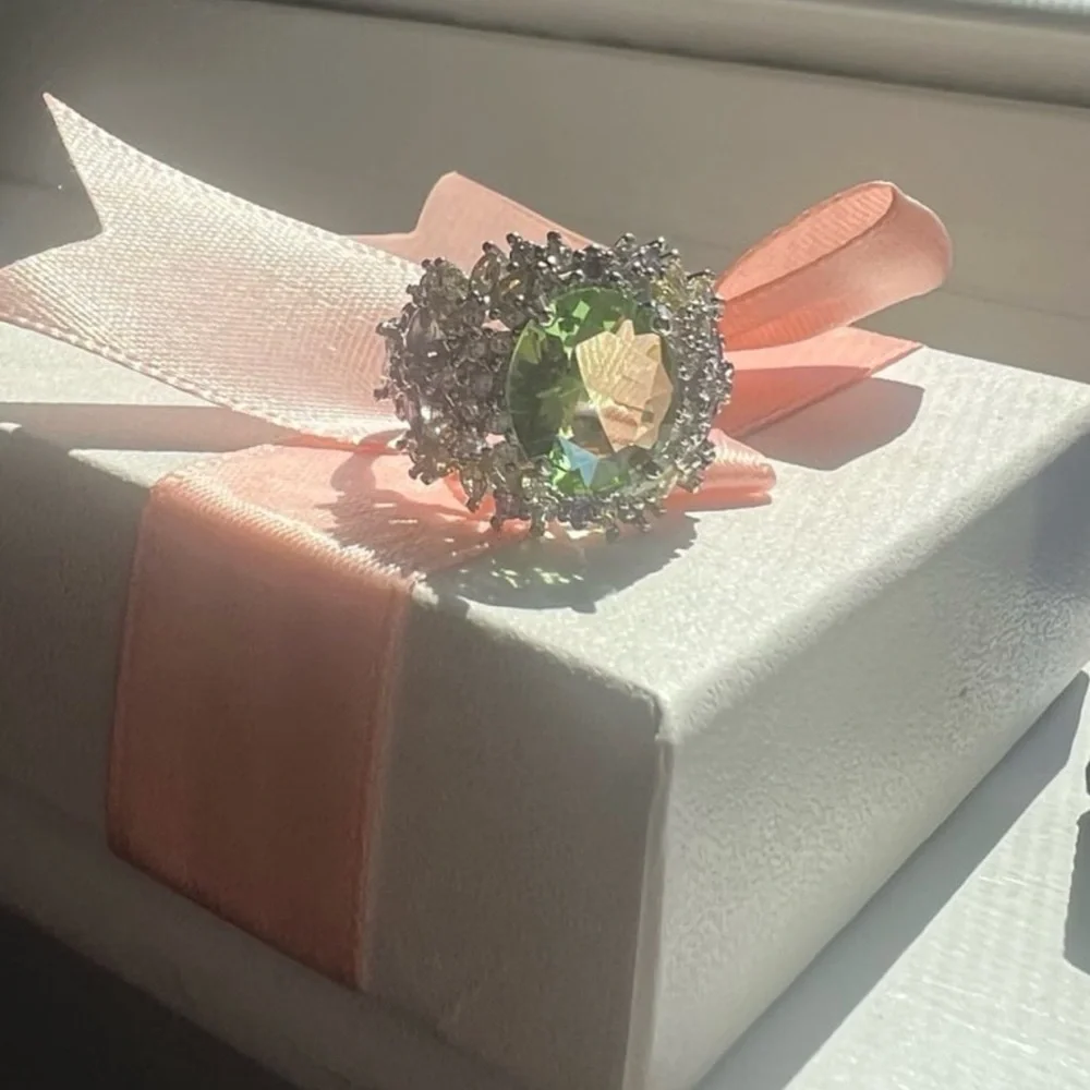 Ladies Aquamarine Diamond finish size 7 crystal ring #550